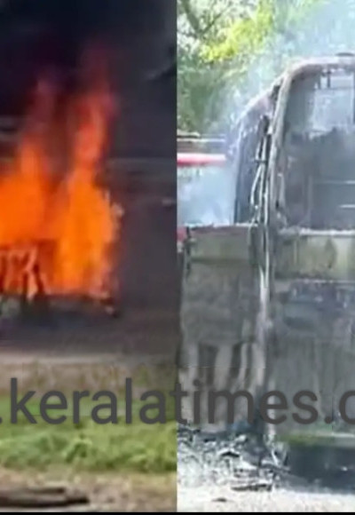 കോഴിക്കോട് മാങ്കാവ് ഓടിക്കൊണ്ടിരുന്ന സ്വകാര്യ ബസ്സിന് തീ പിടിച്ചു